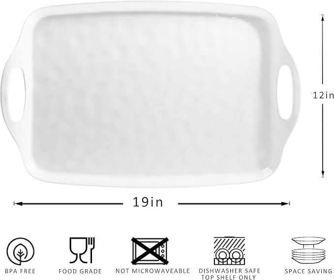 Large Serving Tray with Handle, 19”x12” Rectangular Melamine Serving Platters - Image 6