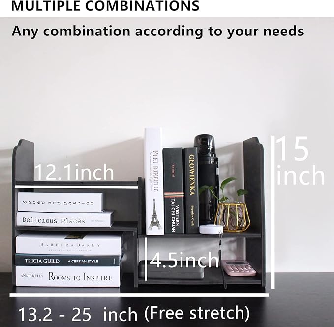 YGYQZ Adjustable Desktop Shelf Organizer, 3-Tier Expandable Desk Shelf - Image 6