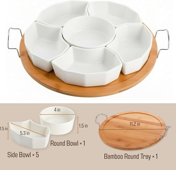 Chip and Dip Serving Set, 6-Compartment Removable Appetizer Snack Dishes - Image 2