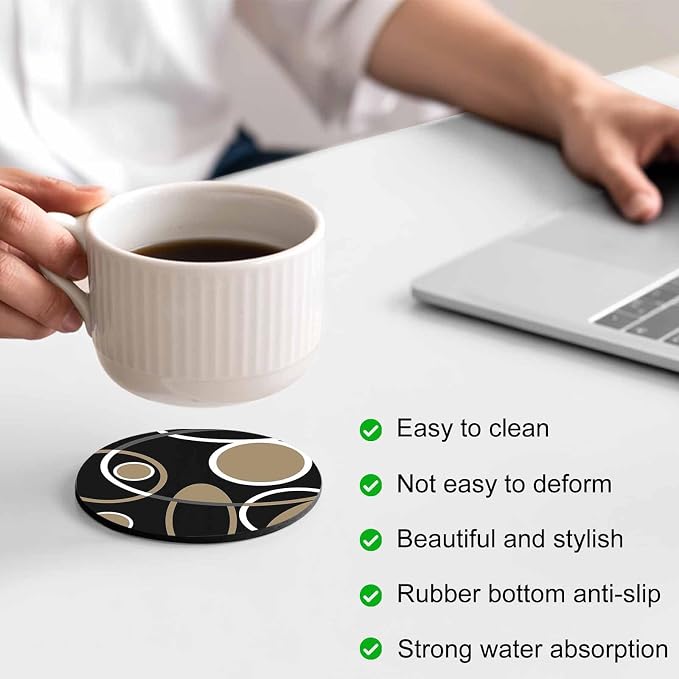 Black Brown Coasters Set of 6, Non-Slip Cup Coaster Mat - Image 4