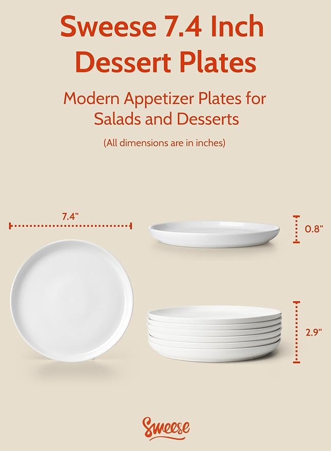 Sweese 7.4 Inch Porcelain Dessert Plates, Microwave Oven Safe - Image 2