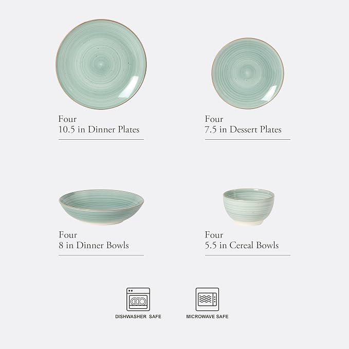 Gibson Home Stonebury 16 Piece Plates and Bowls Teal Dishes - Image 2
