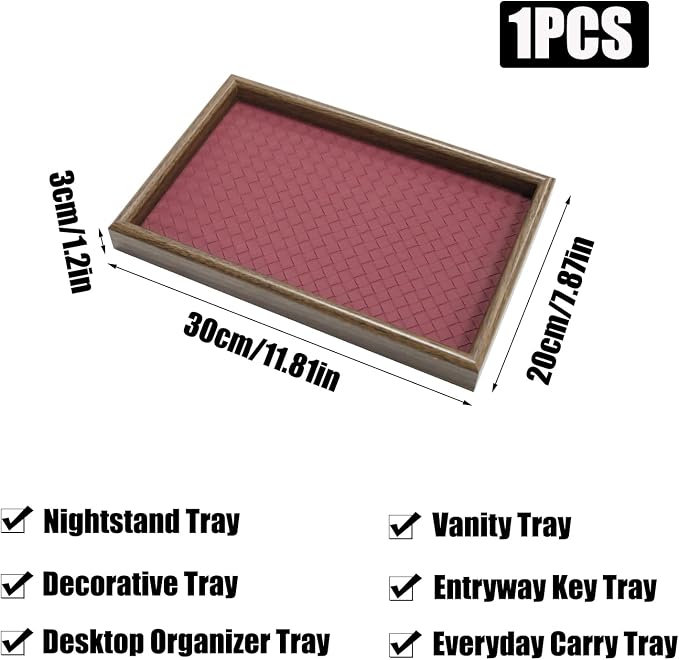 Wooden Valet Tray with Leather Base - Image 3