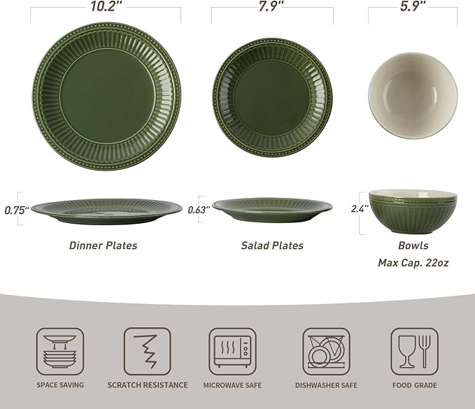 Famiware Ceramic Plates and Bowls Sets, Embossed Dishes Dinnerware - Image 3