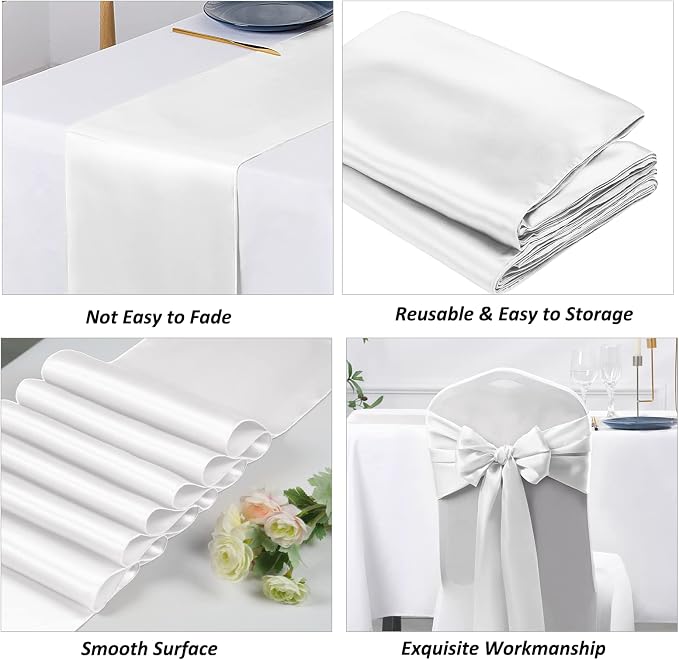 SiinvdaBZX 12 Pcs White Satin Table Runner 12 x 108 inches Long | Bright Smooth - Image 5