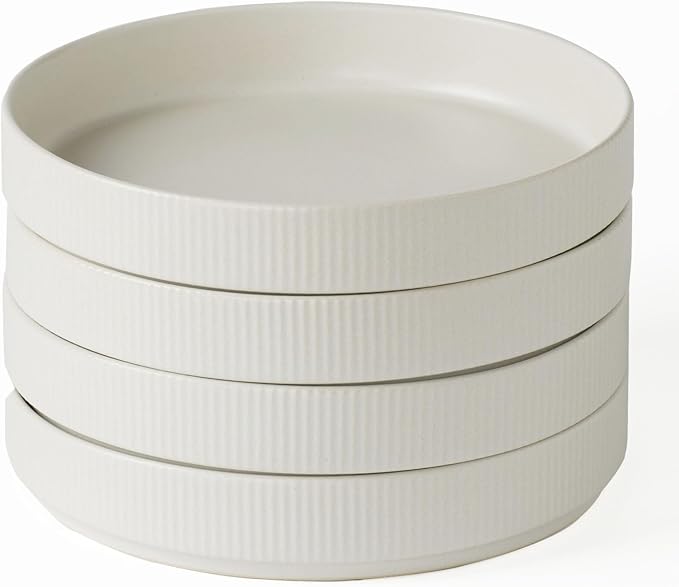 famiware Star 7.5" Pasta Bowls Set of 4, Plate Bowls, Matte White | Double by Famiware