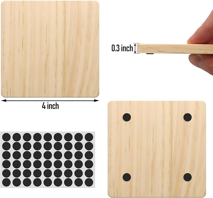 60 Pack 4 Inch Unfinished Square Wood Coasters - Image 2