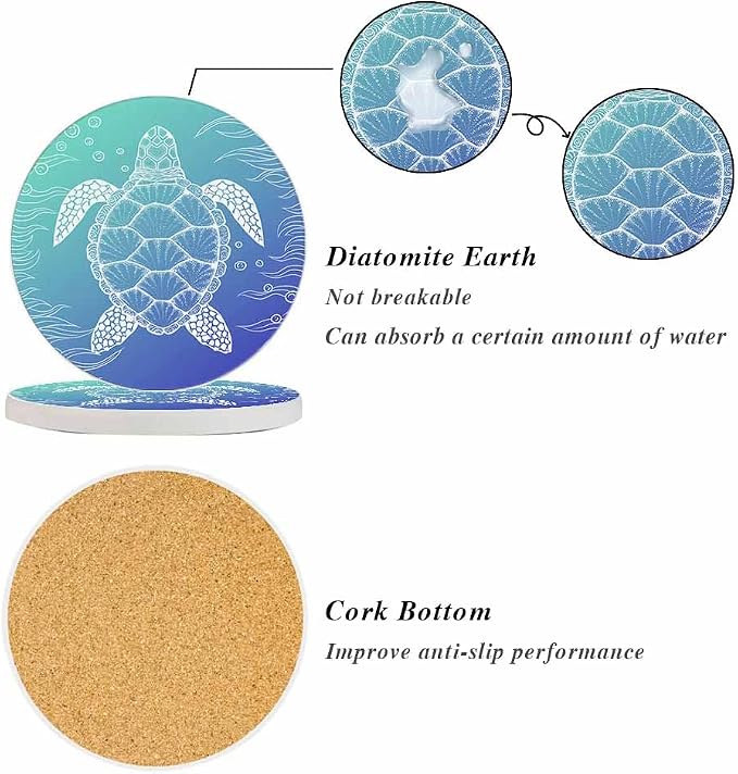 Underwater Sea Turtle Coasters for Drinks Coasters for Table Ceramic Absorb - Image 4