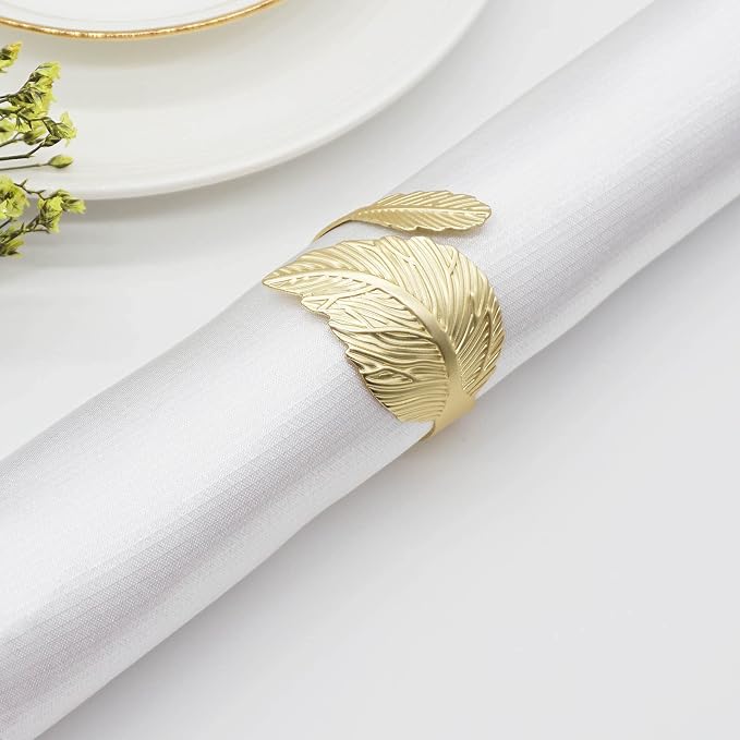 Gold Leaf Napkin Rings Set of 12, Leaves Napkin Rings - Image 2