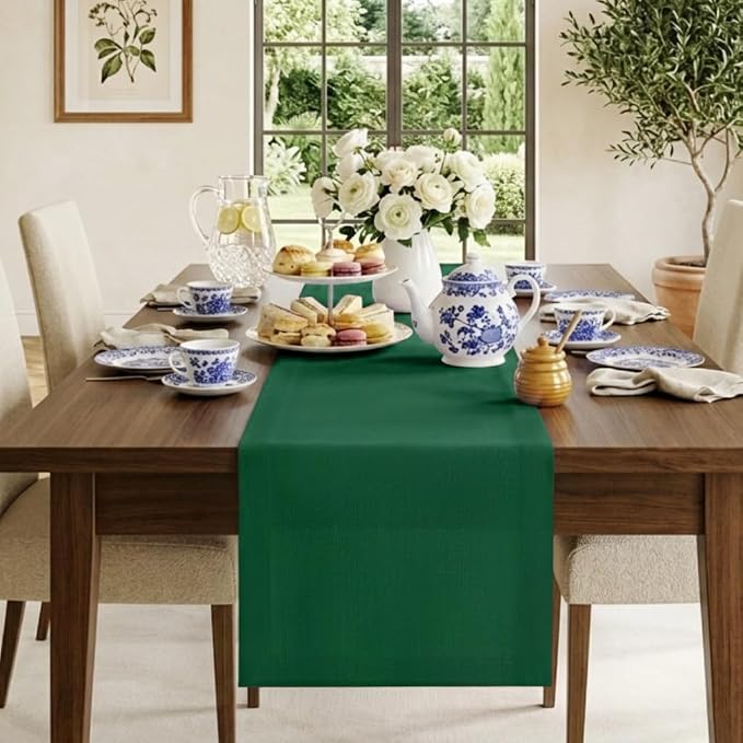 Classic Linen™ by D'Moksha Eden Green Table Runner 120 Inches Long, 100% Pure by DMokshaHomes