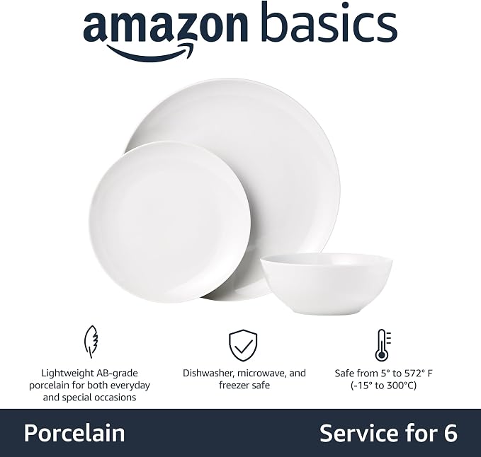 Amazon Basics 18-Piece Complete Kitchen Dinnerware Set, Microwave and - Image 2