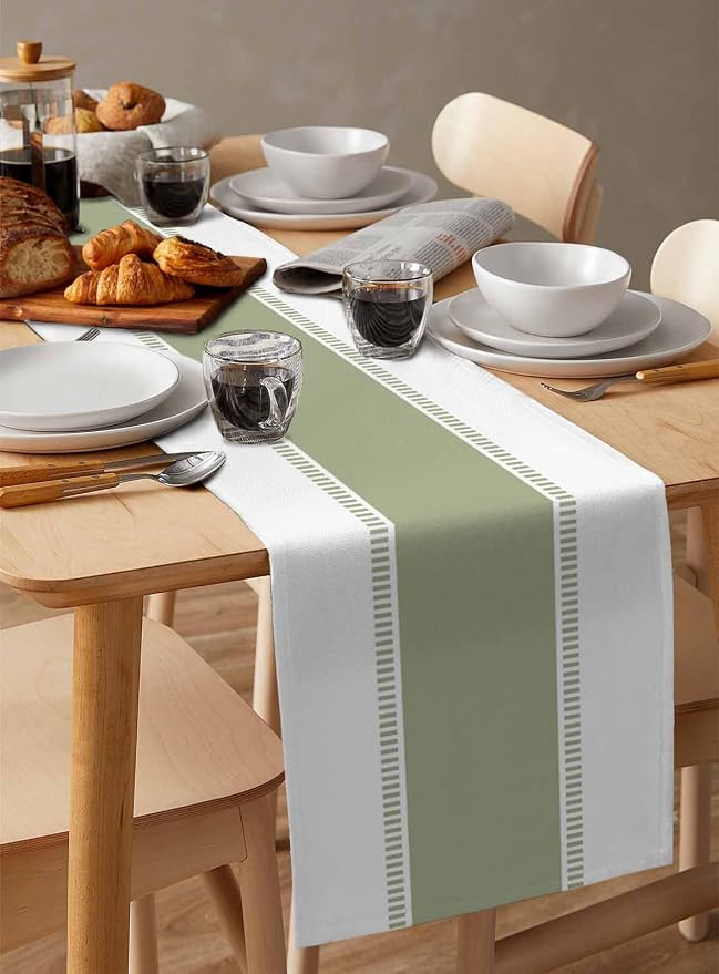 Sage Green Stripe Table Runners 70 inches Long, Linen Boho Table Runner - Image 6