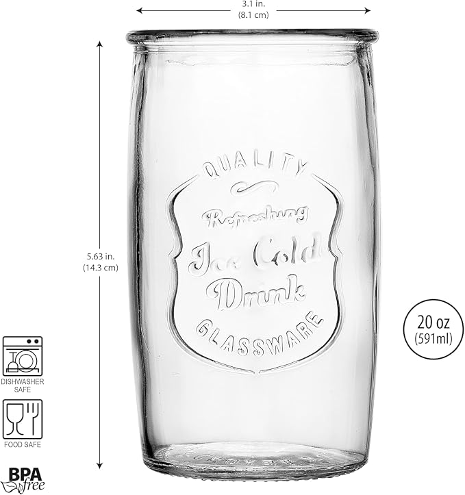 Glaver's Set of 8 Highball Glass Cups 20 OZ Stemless Tall Drinking Glasses - Image 3