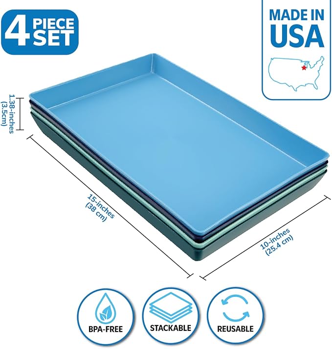 US Acrylic Coastal Plastic Serving Trays 15” x 10” | Large Unbreakable Reusable - Image 2