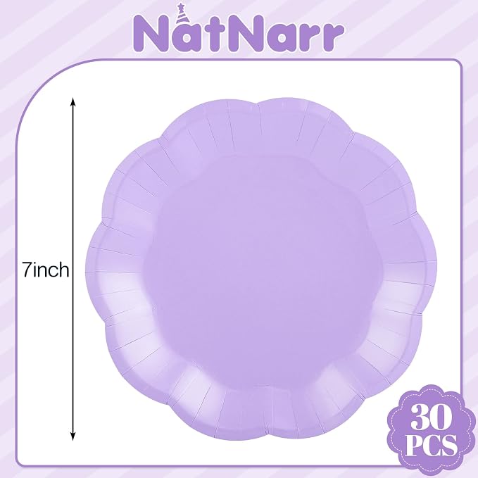 NatNarr 30 Pcs Light Purple Paper Plates, 7 Inch Scalloped Lavender Plates | - Image 2