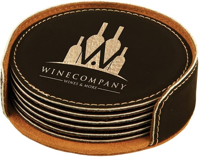 Custom Engraved Coasters | Personalized Leather Coaster | Set of 6 | Drink by AMERICAN+PERSONALIZED