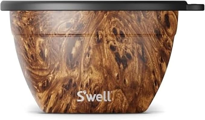 S’well Stainless Steel Salad Bowl Kit, Teakwood Finish, Includes 2oz Condiment by Swell