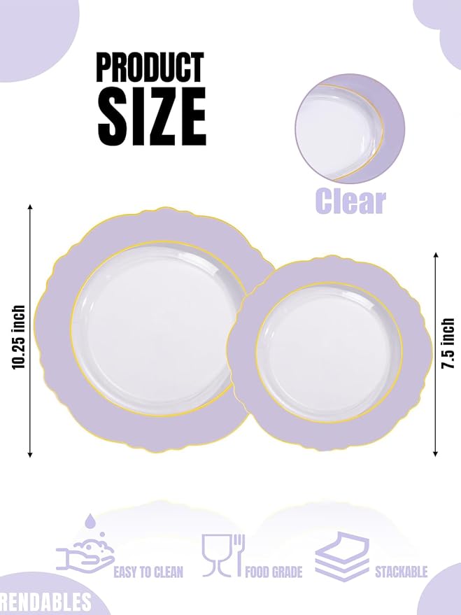 60pcs Clear Purple Plates Disposable - Image 2