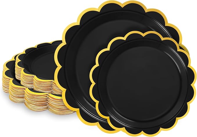 50 Pcs Black Paper Plates by LIKAJON