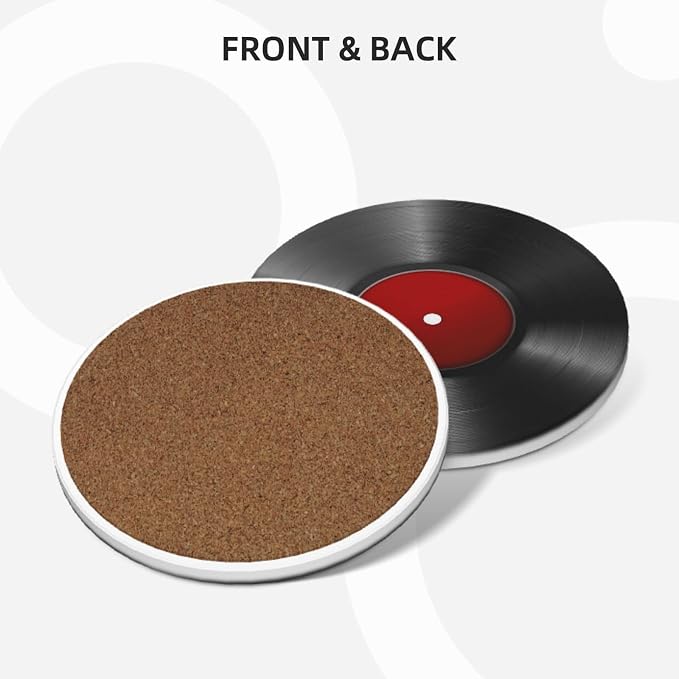 Music Vinyl Record Coasters Set of 4, Absorbent Ceramic Drink Coasters Cup Mat - Image 2