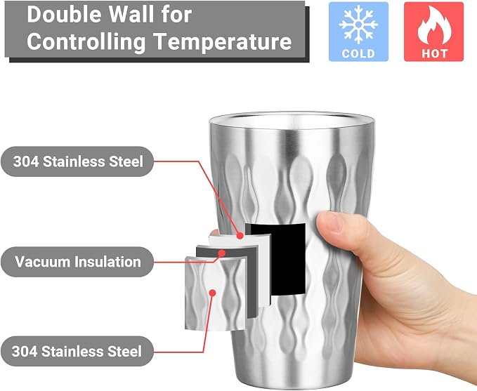 Stainless Steel Double Wall Cups, 16 oz Insulated Tumbler, 12 Pack Unbreakable - Image 3