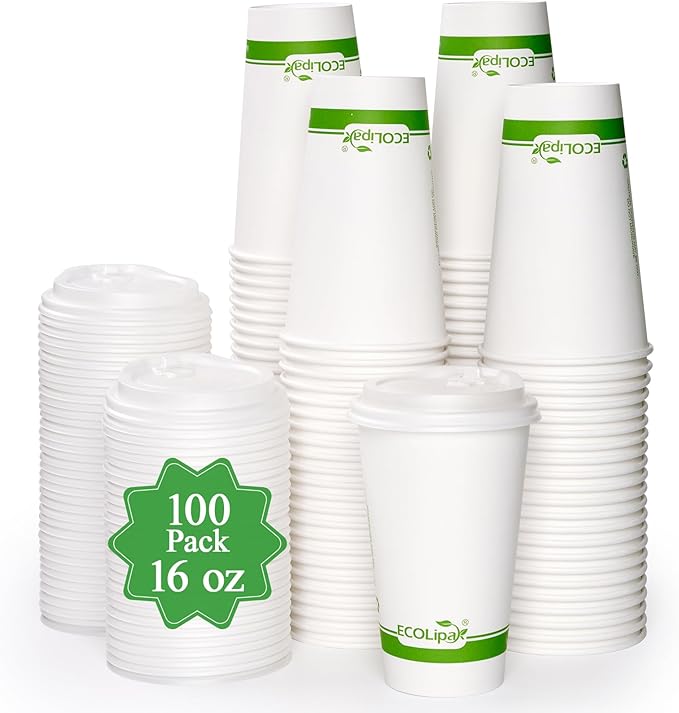 ECOLipak 100 Count 16 oz Compostable Paper Coffee Cups by ECOLipak