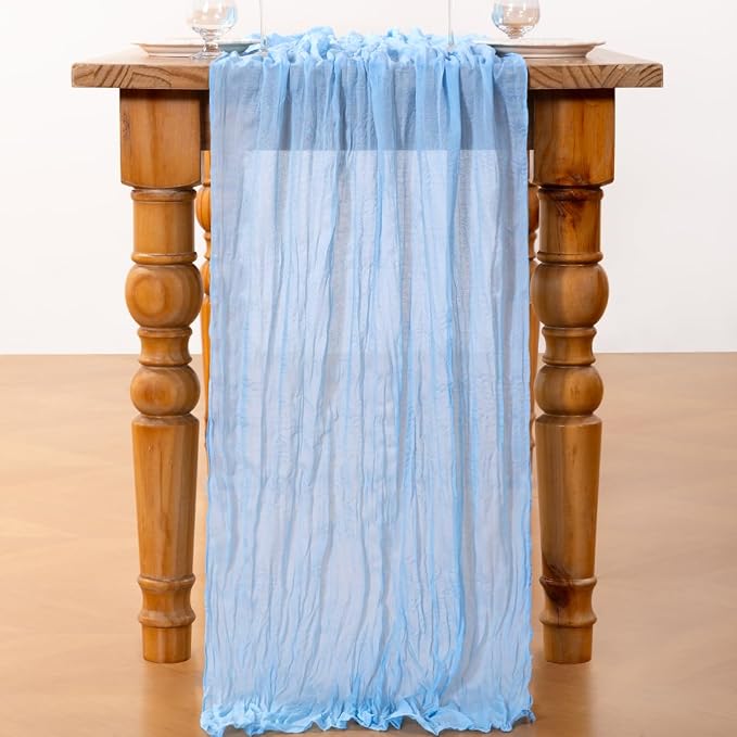 DeZerlor Baby Blue Cheesecloth Table Runners 6 Pack Summer Boho Runners | - Image 5