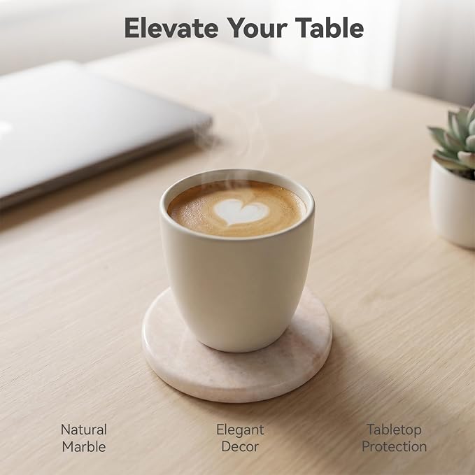 Cream White Marble Coasters Set of 4, Modern Neutral Drink Coaster - Image 2