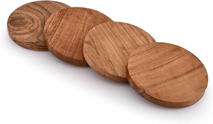 Acacia Wood Round Coasters Protection Tabletop, Countertop and Surfaces from - Image 4
