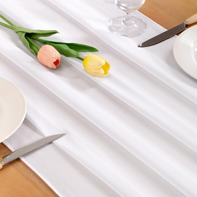 White Chiffon Table Runner Summer Boho Wedding Birthday Party Decor | 10ft - Image 2