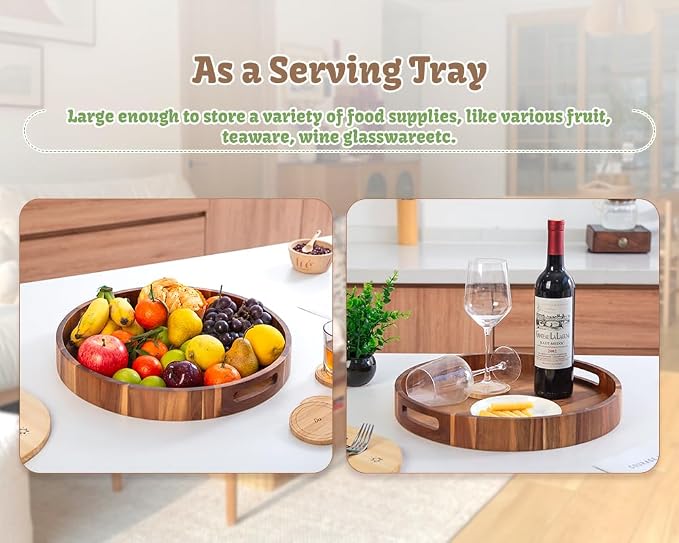 Large Round Wood Serving Tray, Wooden Trays - Image 4