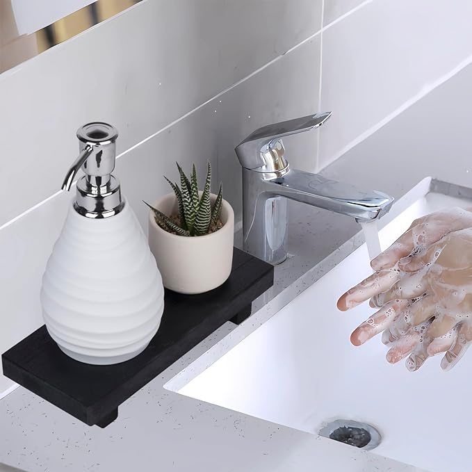Wood Bathroom Tray Farmhouse Decor Kitchen Soap Holder, 8.7" x 3.6" Black | - Image 2