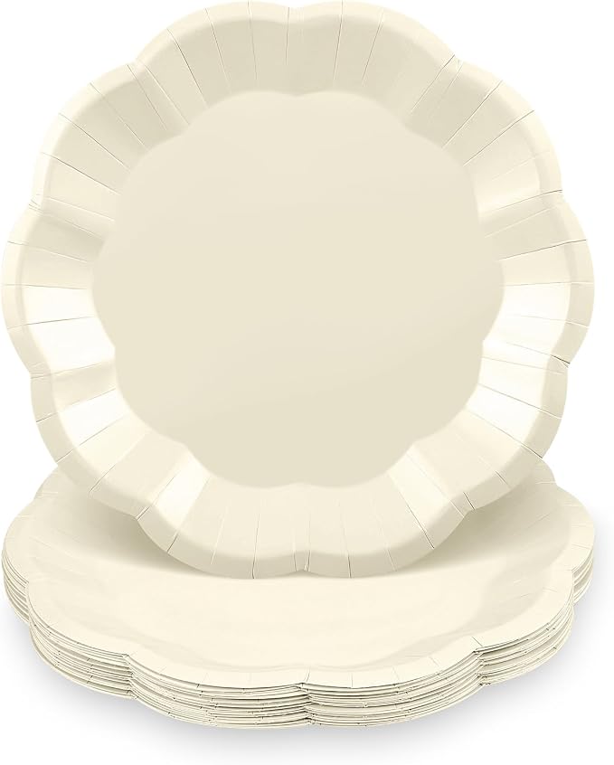 NatNarr 30 Pcs Ivory Paper Plates 7 Inch Scalloped Small Cake Plates | by NatNarr