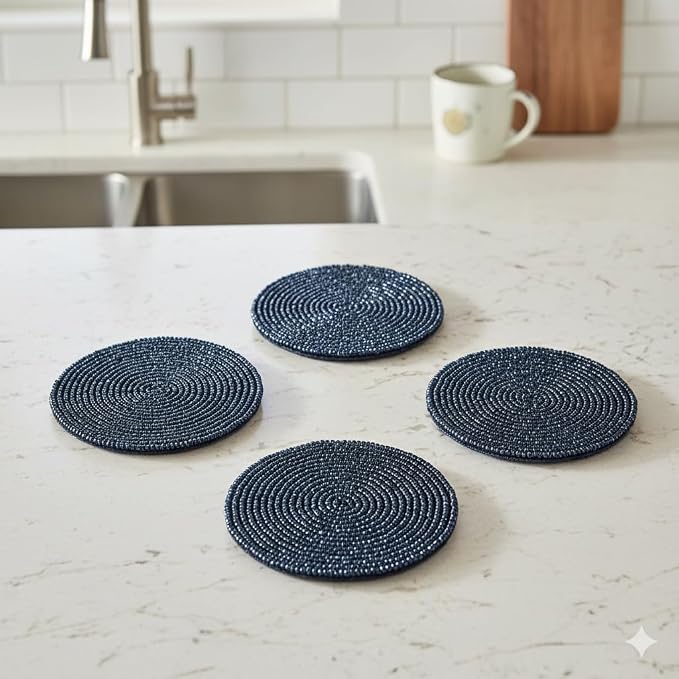 Handmade Beaded Bar Drink Tabletop Protection Coasters - Image 7