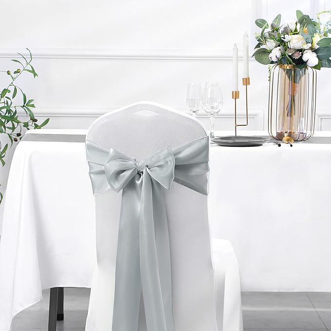SiinvdaBZX 24 Pcs Silver Satin Table Runner 12 x 108 inches Long | Bright - Image 7