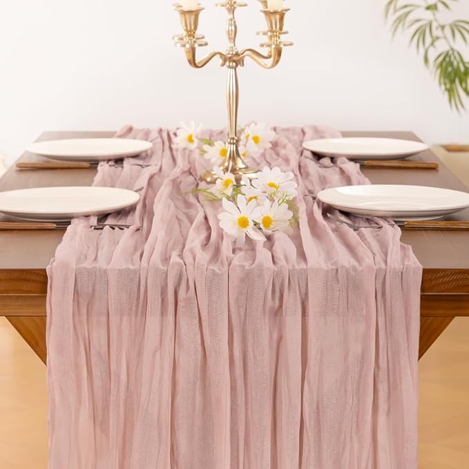 Pink Cheesecloth Table Runner Summer Boho Wedding Birthday Party Home Decor | - Image 5