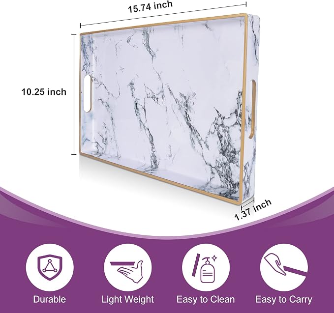 Gifturbo White Serving Tray, Marble Serving Trays - Image 2