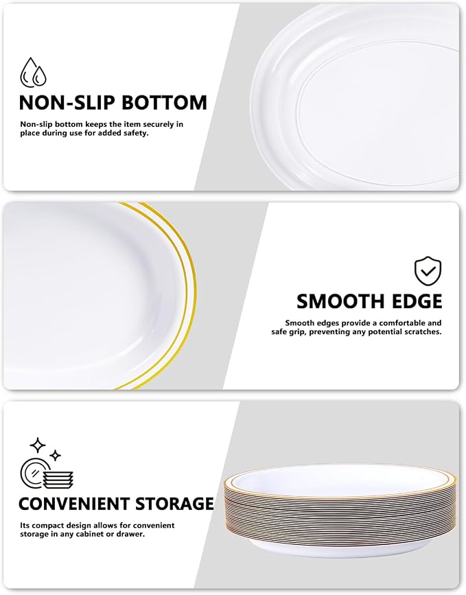 YOUBET 24PCS Gold Oval Plastic Plates - Image 4