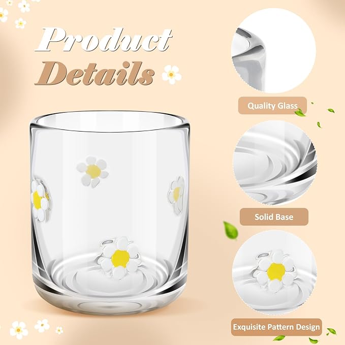 SiliFine 2 Pcs Flower Icon Juice Glasses - 14oz White Floral Stemless Wine - Image 3