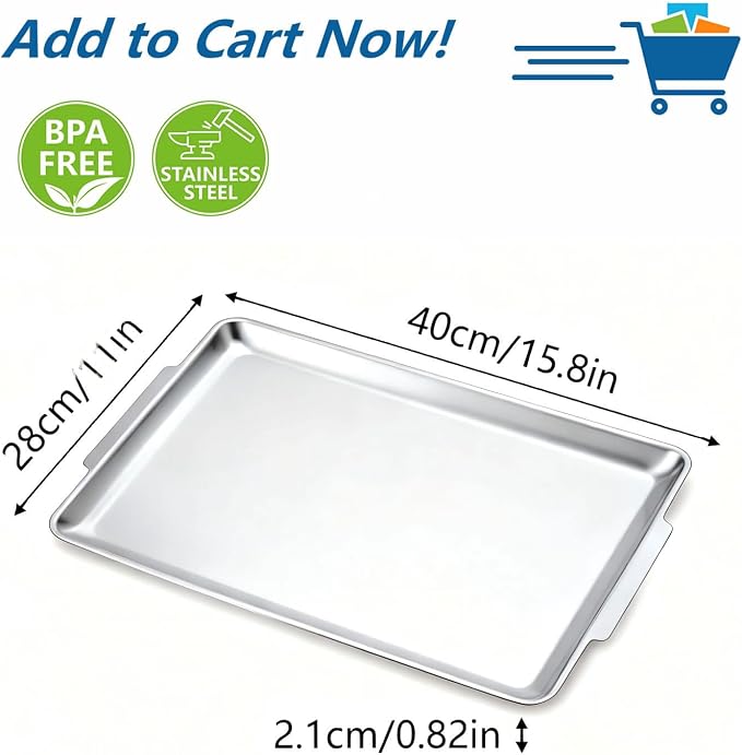 16.3" x 11" Large Serving Platters, Stainless Steel Heavy-Duty Large Serving - Image 4