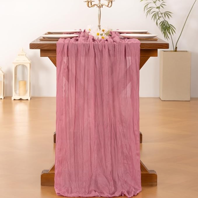 Cheesecloth Table Runner Summer Boho Wedding Birthday Party Home Decor | Mauve - Image 3