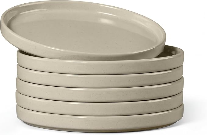E-far 7.9 Inch Ceramic Dinner Plates, 6-Piece Stoneware Salad Plates, Khaki | by E-far