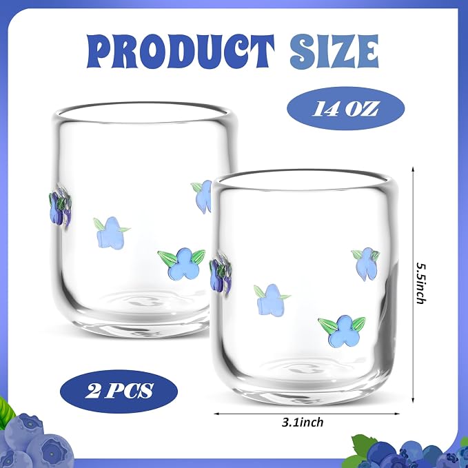 SiliFine 2 Pcs Blueberry Icon Juice Glasses - 14oz Blueberry Stemless Wine - Image 4