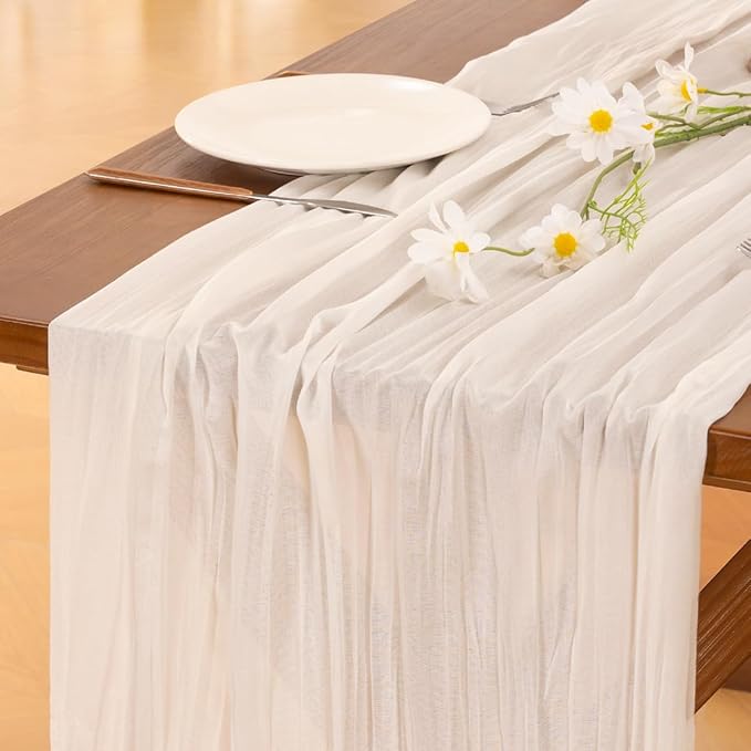Cheesecloth Table Runner Summer Boho Wedding Birthday Party Home Decor | Ivory by Socomi