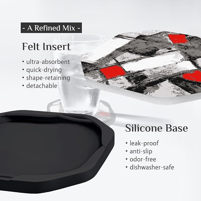 UMIRRO Absorbent Felt & Silicone Drink Coasters Set of 4, Modern Abstract - Image 3