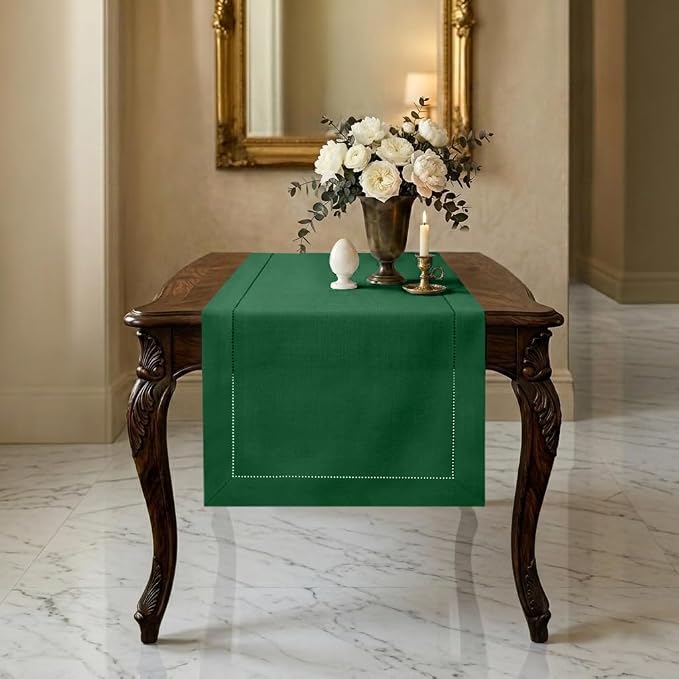 Signature Linen™ by D'Moksha Eden Green Table Runner 36 Inches, 100% Pure Linen by DMokshaHomes