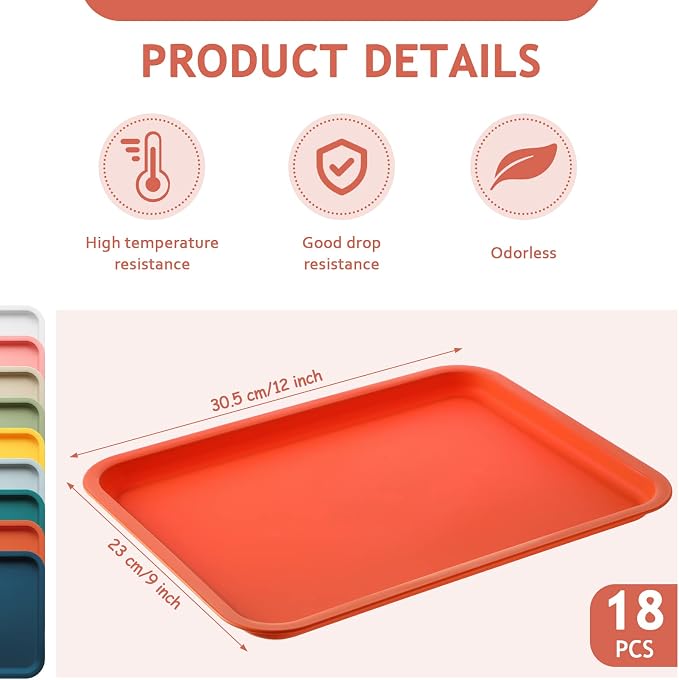 Gerrii 18 Pcs Plastic Fast Food Trays Bulk Restaurant Serving Cafeteria Tray - Image 2