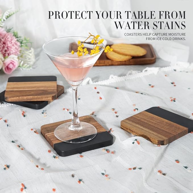 Acacia Wood Black Marble Coasters - Image 4