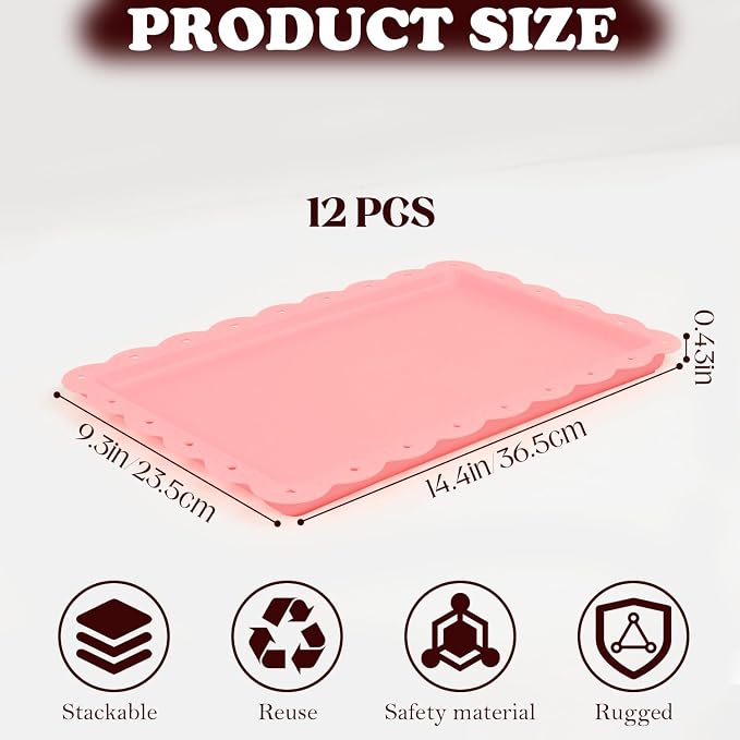 Food Tray, 12 Pack Serving Tray Serving Platter Fruit Dessert Plates, Plastic - Image 2