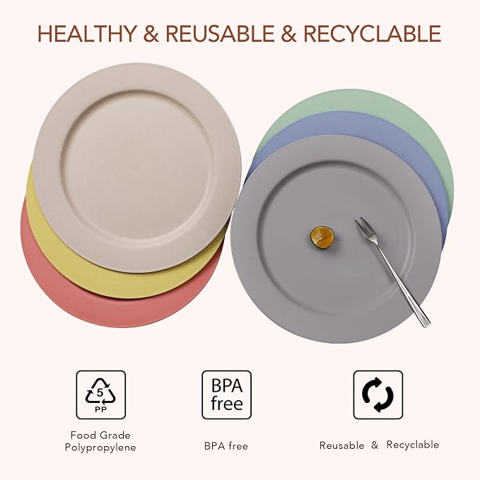 10inch/6pcs Dishwasher & Microwave Safe Wheat Straw Plates - Image 5